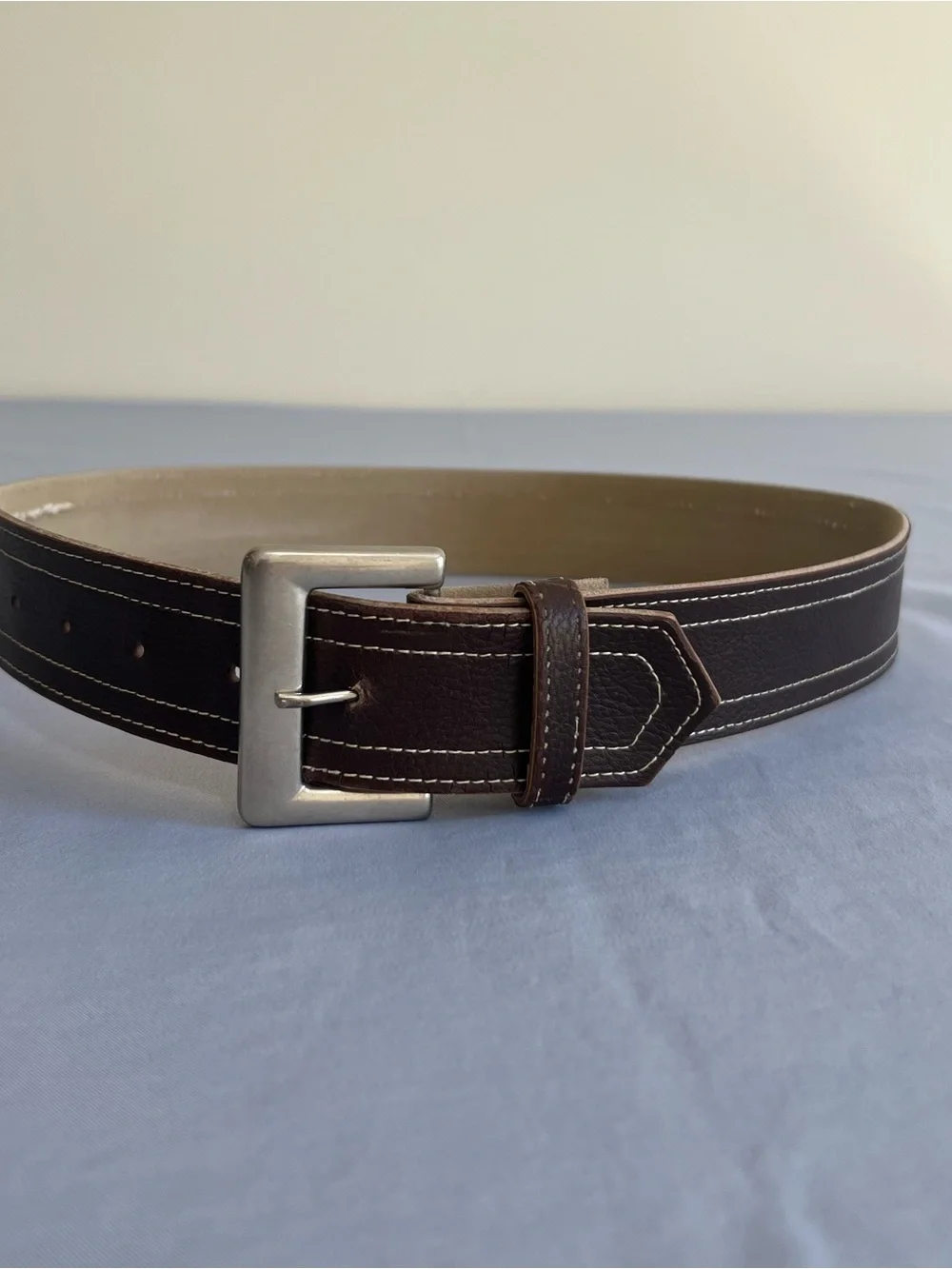Women’s Dark Brown Belt with Contrast Stitching and Silver Buckle
